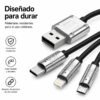 Cable USB 3 en 1 Tipo-C, Lightning y Micro USB 1.2M - Imagen 6