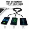 Cable USB 3 en 1 Tipo-C, Lightning y Micro USB 1.2M - Imagen 3