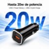 Cargador de telefono para Auto USB-C PD + USB QC 3.0 20W - Imagen 2